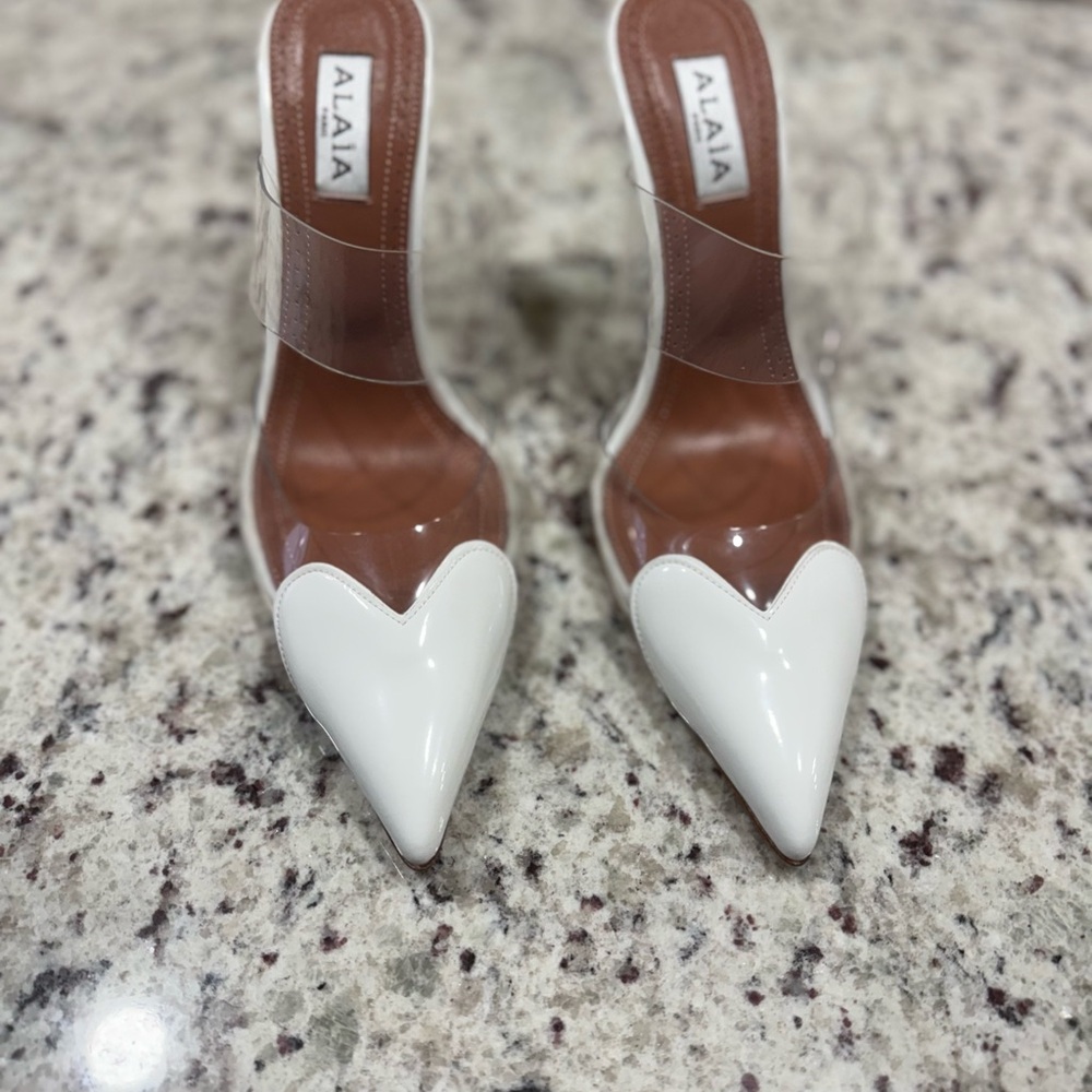 Alaia White Heart Pointed Toe Heels